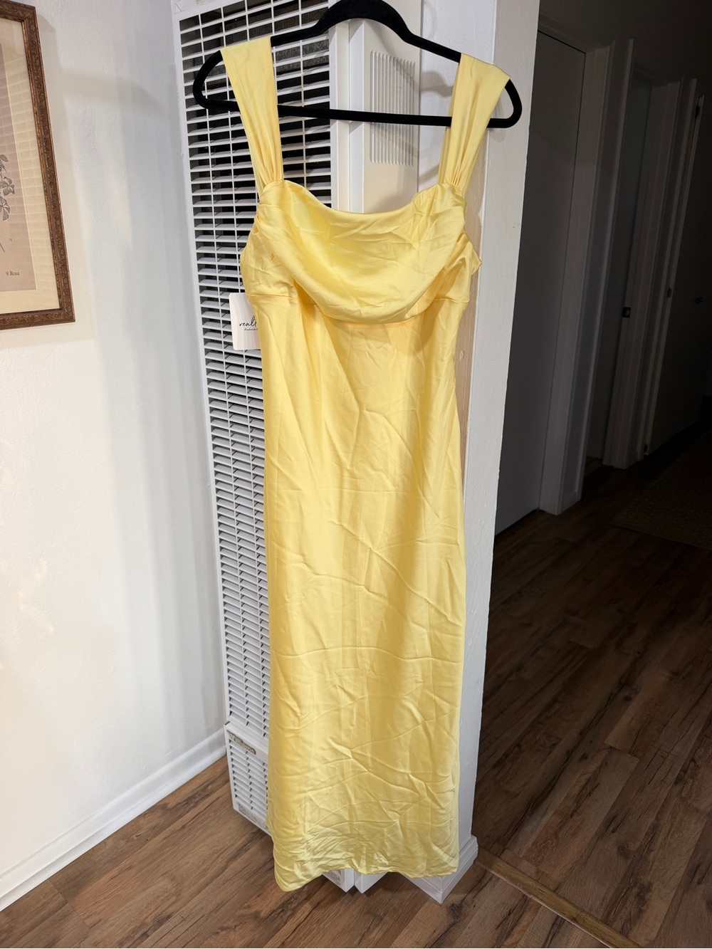 NWT Realtix Yellow Satin Maxi Dress